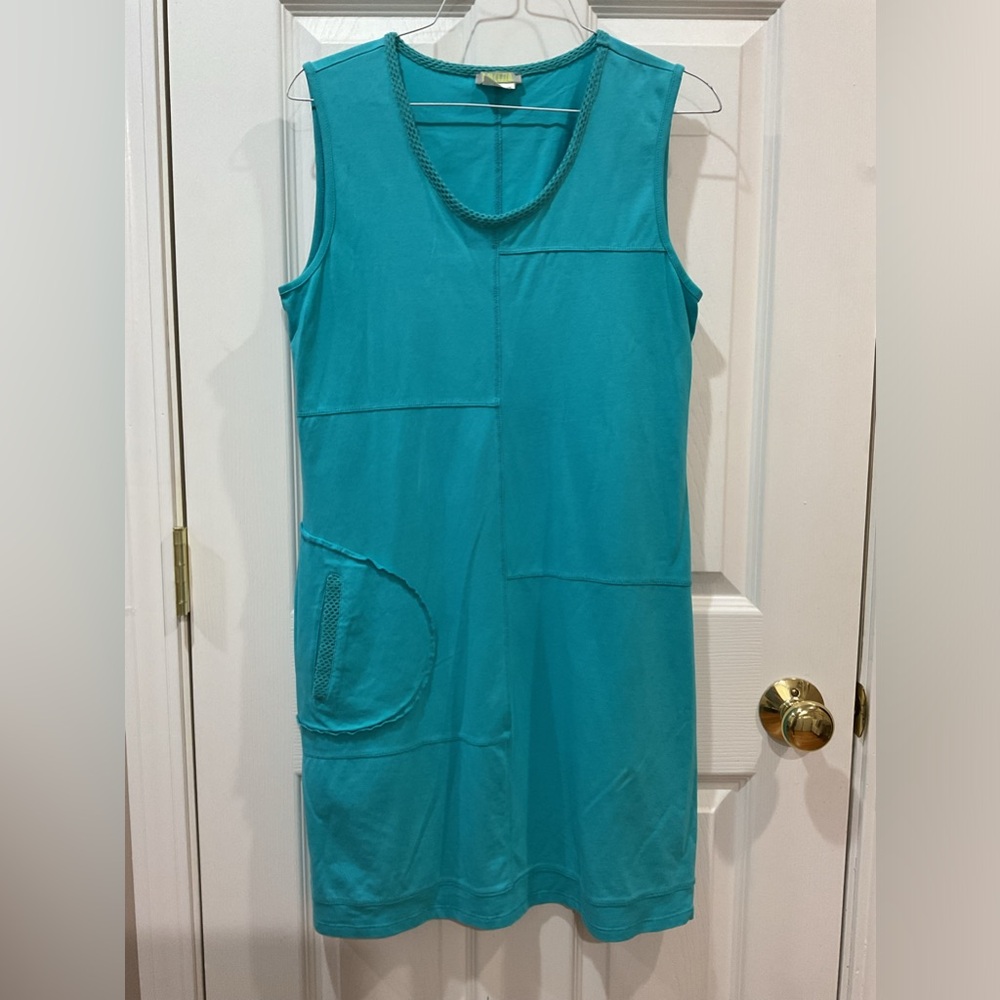 Aqua sleeveless dress or swim beach coverup with pocket S